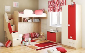 Детская комната Бэрри (Бежевый/Красный/корпус Клен) в Чите - chita.katalogmebeli.com | фото