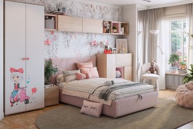 Комплект детской мебели Алина К2 Дуб мария/белый/нежно-розовый велюр в Чите - chita.katalogmebeli.com | фото