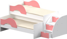 Кровать детская Матрешка выкатная с лестницей  Белый/Розовый в Чите - chita.katalogmebeli.com | фото