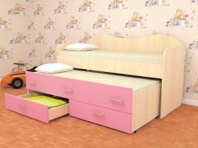 Кровать детская Нимфа двухместная 2.0 Дуб молочный/Розовый в Чите - chita.katalogmebeli.com | фото