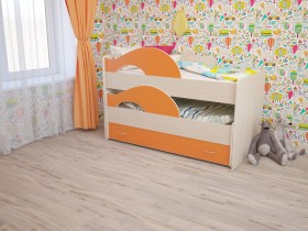 Кровать детская Радуга 1600 Млечный дуб/Оранжевый в Чите - chita.katalogmebeli.com | фото