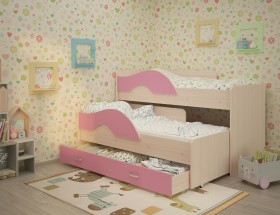 Кровать детская Радуга 1600 Млечный дуб/Розовый в Чите - chita.katalogmebeli.com | фото