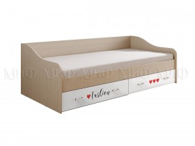 Кровать Girl Вега 0,9 м (Дуб беленый/Белый глянец/фотопечать) в Чите - chita.katalogmebeli.com | фото