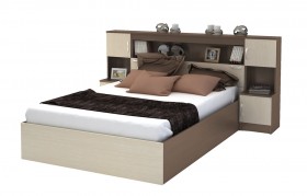 Кровать с прикроватным блоком КР 552 Спальня Basya (шимо темный/шимо светлый) в Чите - chita.katalogmebeli.com | фото