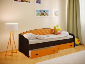 Кровать Софа-7 с мягкой спинкой (800х2000) Венге/Оранжевый в Чите - chita.katalogmebeli.com | фото