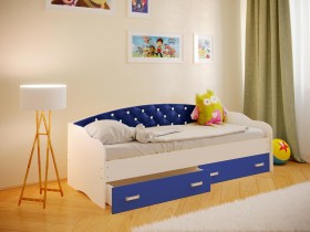 Кровать Софа-8 с мягкой спинкой со стразами (900х2000) Белый/Синий в Чите - chita.katalogmebeli.com | фото