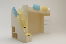 Кровать Смайли (второй ярус с лестницей/Желтый/Зеленый/Клен) в Чите - chita.katalogmebeli.com | фото