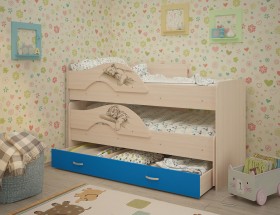 Кровать выкатная Радуга-Сафари детская 1600 Млечный дуб/Голубой в Чите - chita.katalogmebeli.com | фото