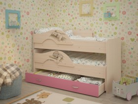Кровать выкатная Радуга-Сафари детская 1600 Млечный дуб/Розовый в Чите - chita.katalogmebeli.com | фото