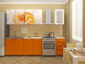 Кухонный гарнитур 1,8м Апельсин (Белый/Оранжевый металлик/Фотопечать апельсин) в Чите - chita.katalogmebeli.com | фото