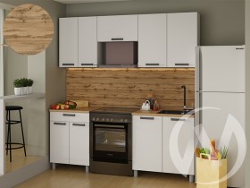 Кухня Кьяра 2.0 м с окапом (белый/карбон фарфор/26мм/дуб вотан) в Чите - chita.katalogmebeli.com | фото