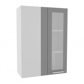 Квадро ВПУС 650 шкаф верхний угловой со стеклом высокий (Ваниль кожа/корпус Серый) в Чите - chita.katalogmebeli.com | фото