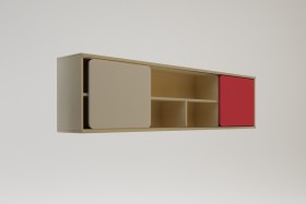 Полка между шкафами 1660 Бэрри (Бежевый/Красный/корпус Клен) в Чите - chita.katalogmebeli.com | фото
