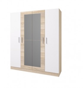 Шкаф 4-х створчатый Леси с зеркалом (Сонома/Белый) в Чите - chita.katalogmebeli.com | фото