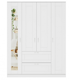 Шкаф четырехдверный Сириус с 1 зеркалом и 2 ящиками белый в Чите - chita.katalogmebeli.com | фото