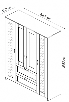 Шкаф четырехдверный Сириус с 1 зеркалом и 2 ящиками дуб венге в Чите - chita.katalogmebeli.com | фото 2