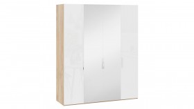 Шкаф комбинированный с 2 глухими и 2 зеркальными дверями «Эмбер» Яблоня Беллуно/Белый глянец в Чите - chita.katalogmebeli.com | фото