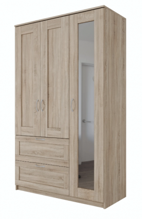 Шкаф трехдверный Сириус с зеркалом и 2 ящиками дуб сонома в Чите - chita.katalogmebeli.com | фото